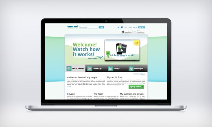 Webdesign for www.enwani.com an APP for simplifying address communication.