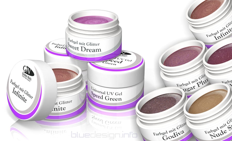 Corporate Design ─ Logogestaltung, Verpackungsdesign mit 3D-Visualisierung für Golden Nails