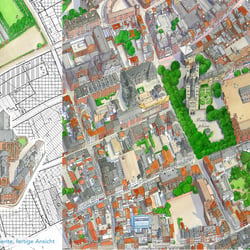 Historische Innenstadt auf Basis von Kataster, Architekturplänen, Luftaufnahmen und Fotos von Begehungen