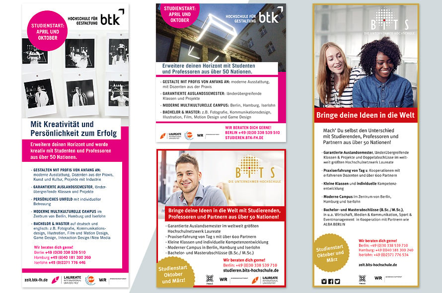 Anzeigengestaltung für Laureate International Universities | BiTS und btk