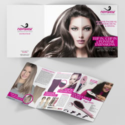 Werbeflyer Design für „Novahair“, 6 S., Wickelfalz