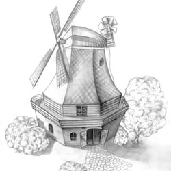 Zeichnung einer Mühle