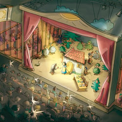 Was passiert im Theater? Wimmelbild für Kinder