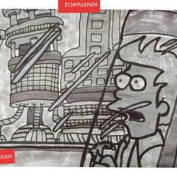 Tag 4… zum „Inktober“-Thema „einfrieren“,  fiel mir den ins Jahr 3000 eingefroren, Fry aus der Serie „Futurama“ ein.