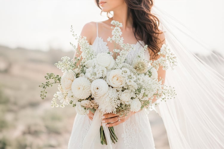 Brautreportage – Details von Kleid und Blumen