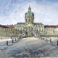 Schloss Charlottenburg, Radierung, aquarelliert, 24×32 cm, 1994