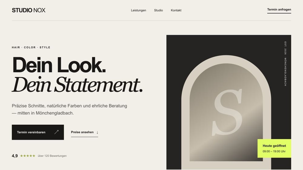 Studio Nox – Hero und Navigation