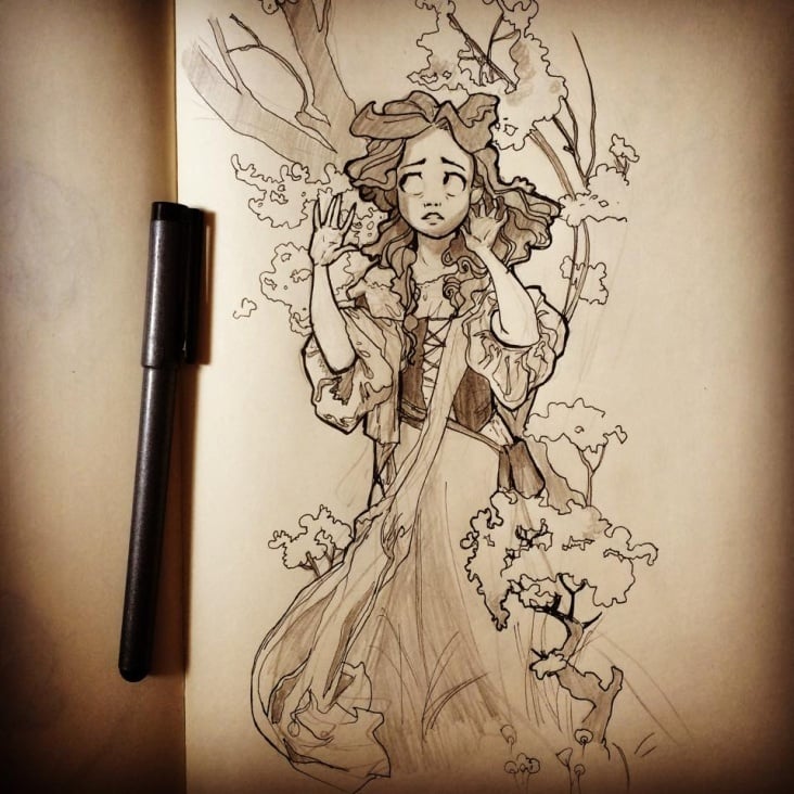 Inktober 6 Studie nach Alfons Mucha