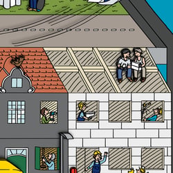 Wimmelbild Ausschnitt Neubau