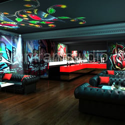 3D-Rendering Interior Design für kommerzielle Night View Pub bar