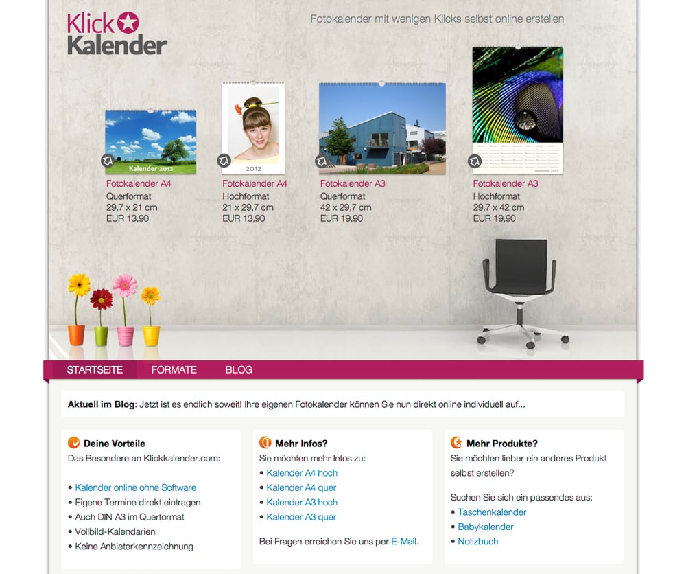 Direkt auf der Startseite das gewünschte Format auswählen.