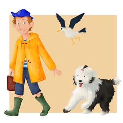 Oliver, Möwe Manfred und Hundi.