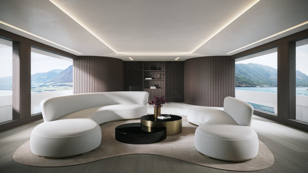 Innenvisualisierung einer atemberaubenden Luxusyacht