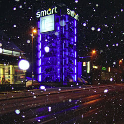 im Schneetreiben Oberesslingen abends