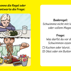 Frage-Antwortkarte zum Spiel „Schwimmen macht Spaß!“