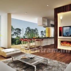 3D-Wohnzimmer mit Esszimmer Interior Design Studio