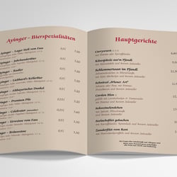 Speisekarte im Auftrag des „Ebinger Alm“ Restaurants (Gestaltung in InDesign)