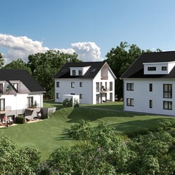Terrassenblick auf ein Doppelhaus