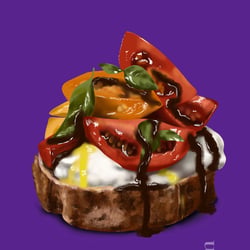 Brot mit Tomaten & Burrata – Digitale Food-Illustration