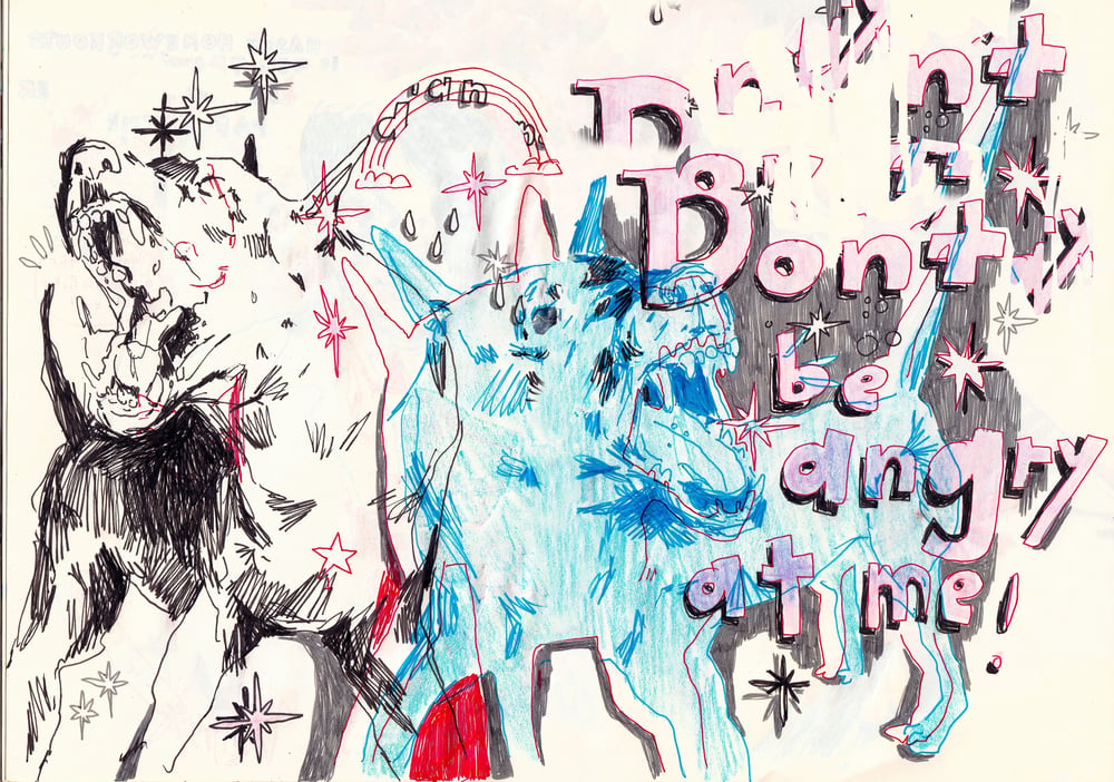 „Don‘t be angry at me!“   2024   Buntstift und Fineliner auf Papier    148mm x 210mm