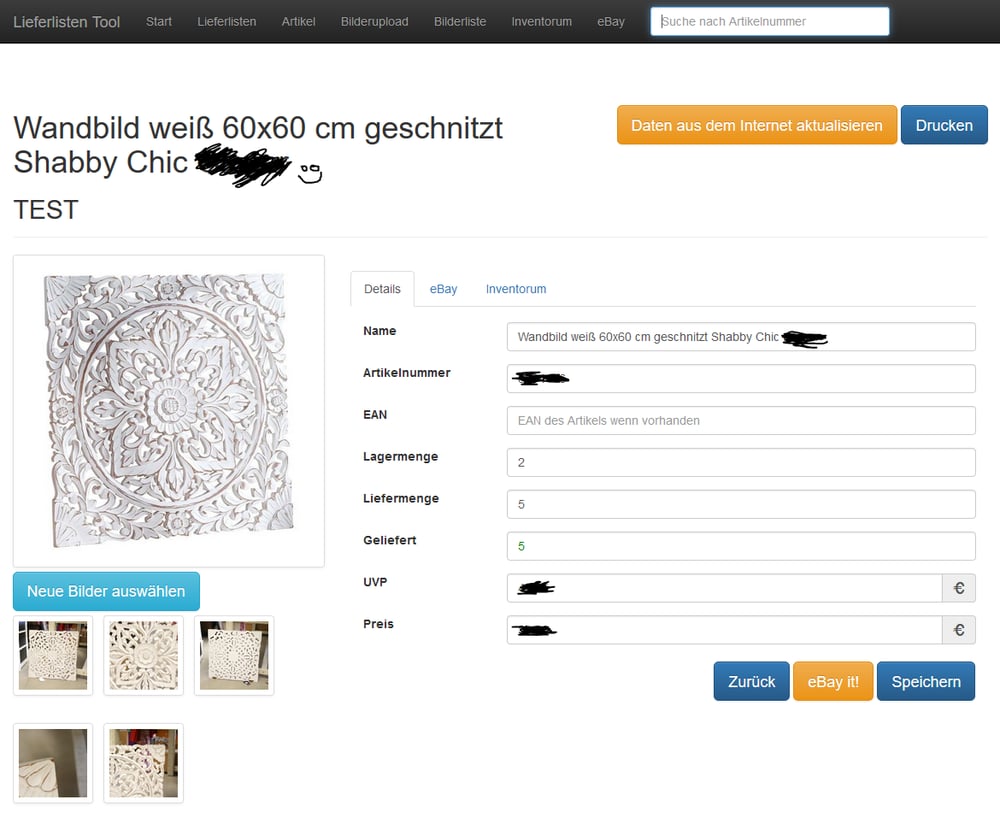 Lieferliste Artikeldetail