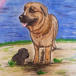 Spyke mit Teddy, Aquarell