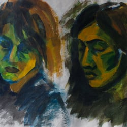 Portrait Merlin/ Gina, 2018, Acryl auf Recyclingpapier, 46,5cm x 32cm
