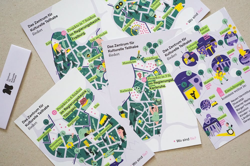 Postkarten mit informativen Illustrationen