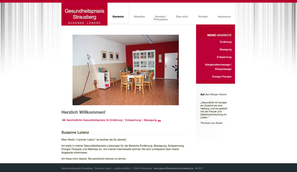 Screenshot Startseite www.gesundheitspraxis-strausberg.de