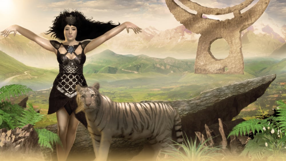 Black Girl White Tiger Painting and Mattepaint Illustration