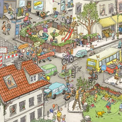 „Faire Stadt“ Wimmelbild für das Forscht mit Magazin 2019