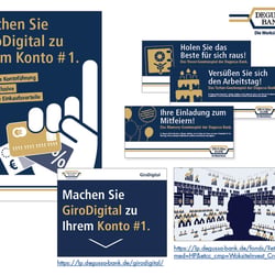 Degussa Bank:  Entwicklung verschiedener Kampagnen, Anzeigen, Broschüren, Flyern, Webseiten, YouTube Filmen, etc.