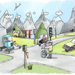 „Halbierung des Verkehrs“, Magazinillustration