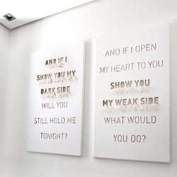 Cutout-Wandbild, Typographie aus Spannrahmen geschnitten