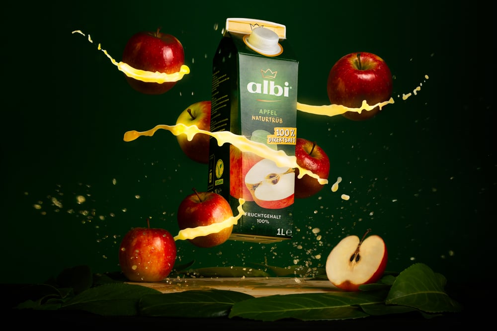 Albi Apfelsaft Naturtrüb – Konzeptfotografie