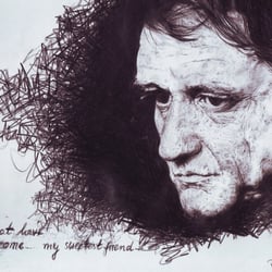 Portrait, Johnny Cash mit Buntstift  fertig