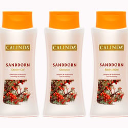 No-Label Etiketten für Pflegeserie – Sanddorn Shower Gel, Shampoo, Body Lotion