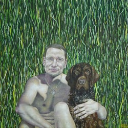 Mann mit Hund, 49 × 50 cm