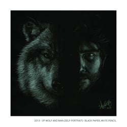 Self portrait – Black paper A4 / White color pencil