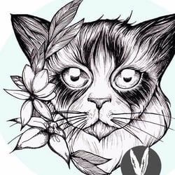 Katze mit Blumenranke