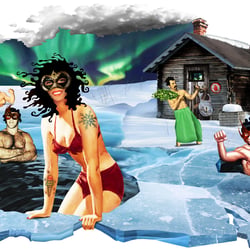 Illustration für die größte Zeitung Finnlands: Helsingin Sanomat. Mit dem Thema geheimes Winterschwimmen
