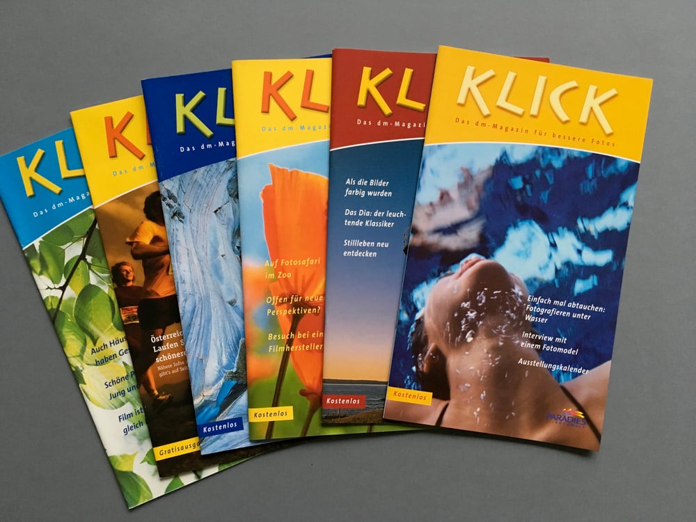 Klick-Magazin Fotobereich dm-Drogeriemarkt, 16 Seiten, Auflage 250.000