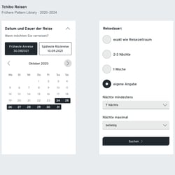 Tchibo Reisen: Datum und Reisedauer – Komponenten der früheren Pattern Library 2020–2024.