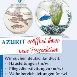Stellenangebot mit azur(-it)-blauen Fisch