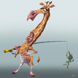 Giraffenmann mit Hornfrosch