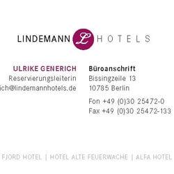 Lindemann Hotels Visitenkarte