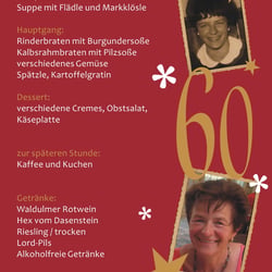 60ster Geburtstag, Menuekarten