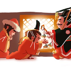 Zhang Qian und Kaiser Han Wudi, farbige Vignette