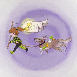 Kind mit Laterne und Hund