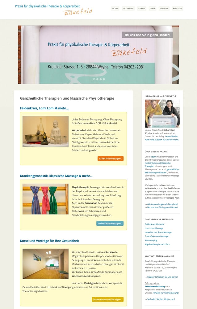 Website der Physiotherapiepraxis Bäkefeld